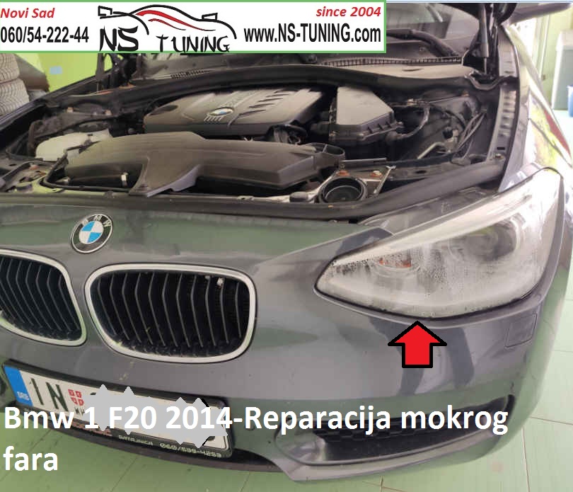 Bmw 1 F20 2015 Reparacija mokrog fara xenon d1s zamena stakla fara servis farova novi sad ns tuning